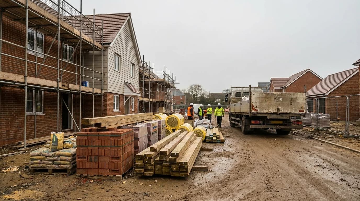 Building materials delivered to a residential construction site