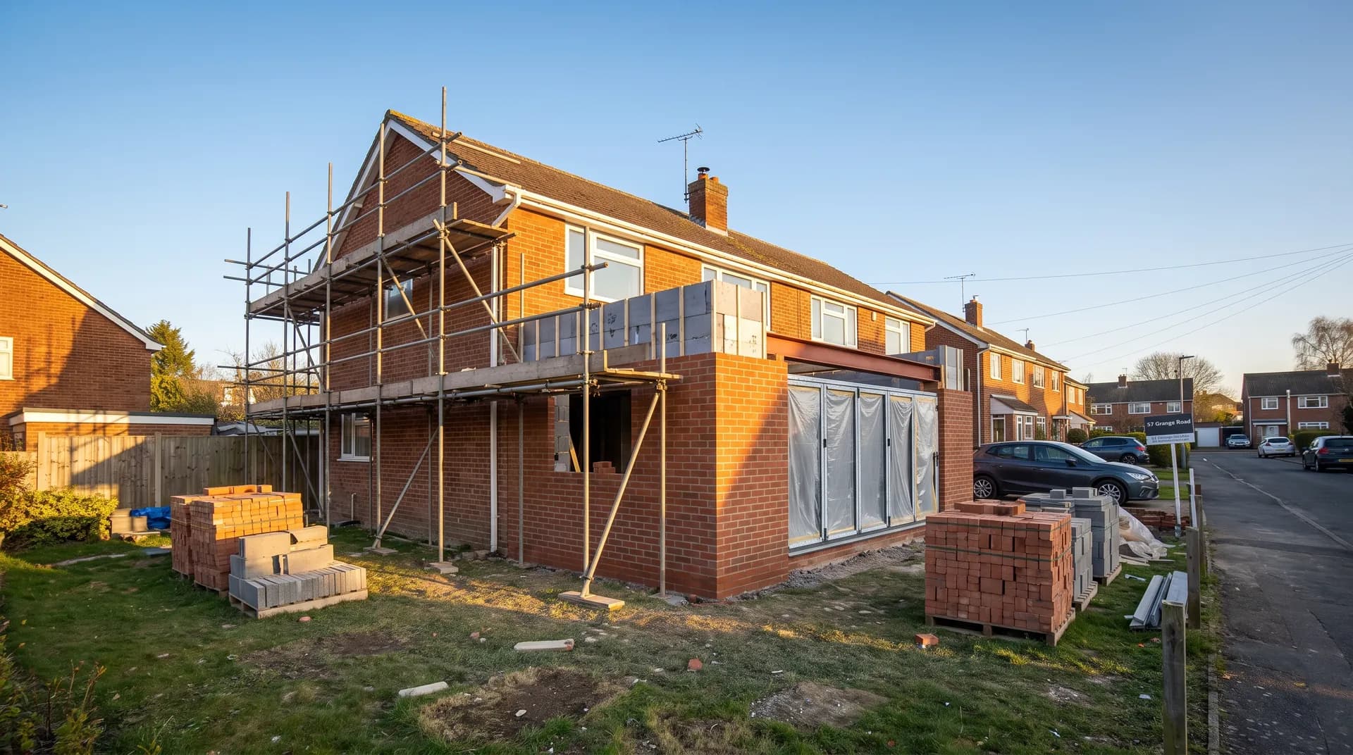 Garage conversion to annex in Bicester showing new brickwork and a pitched roof