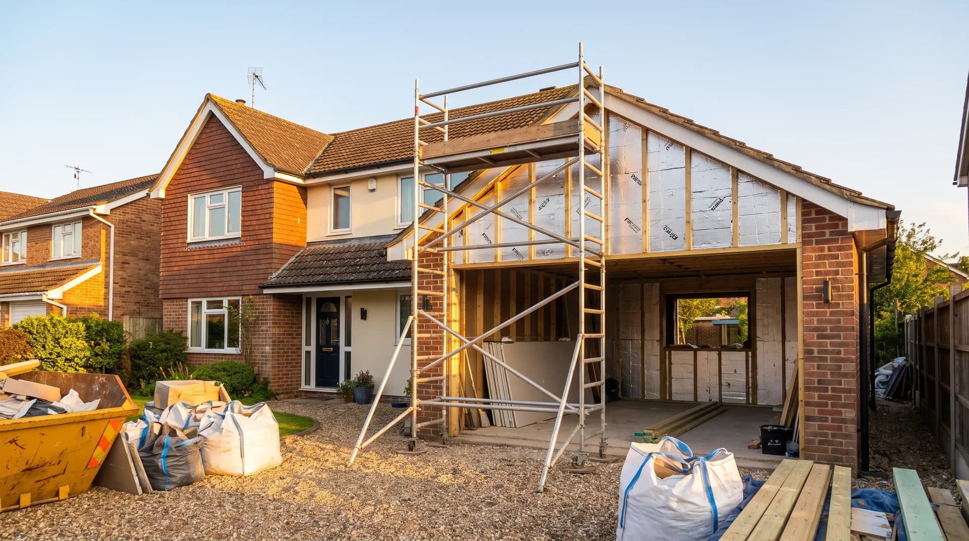 Garage conversion to home gym in Newbury showing insulated stud walls and rubber floor