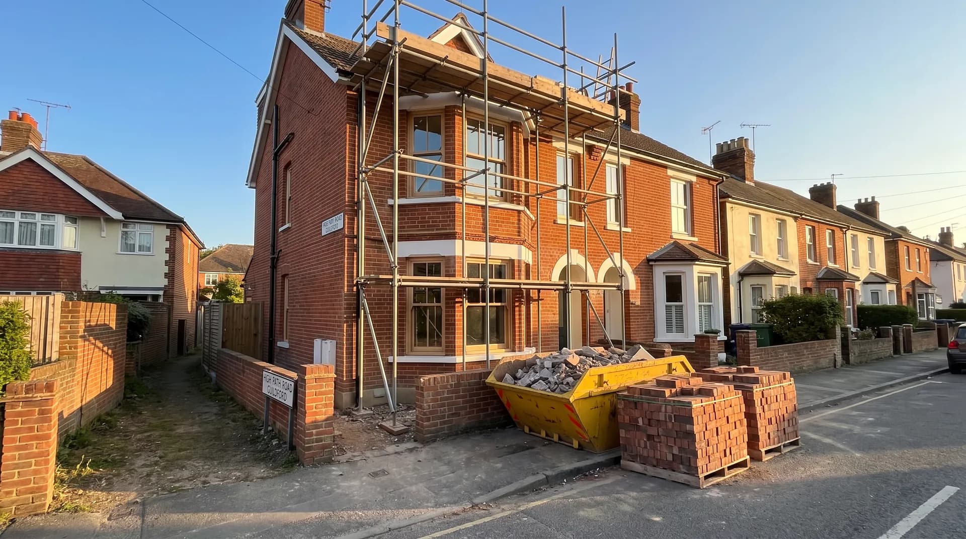 Victorian terrace renovation in Guildford showing restored brickwork and new sash windows
