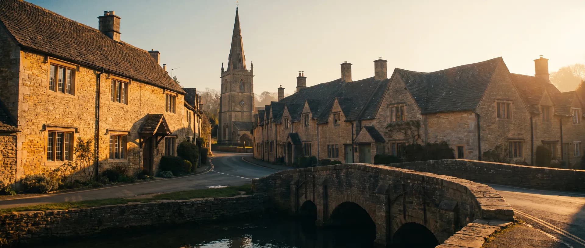 Cotswolds stone village at golden hour, near Islip, Oxfordshire