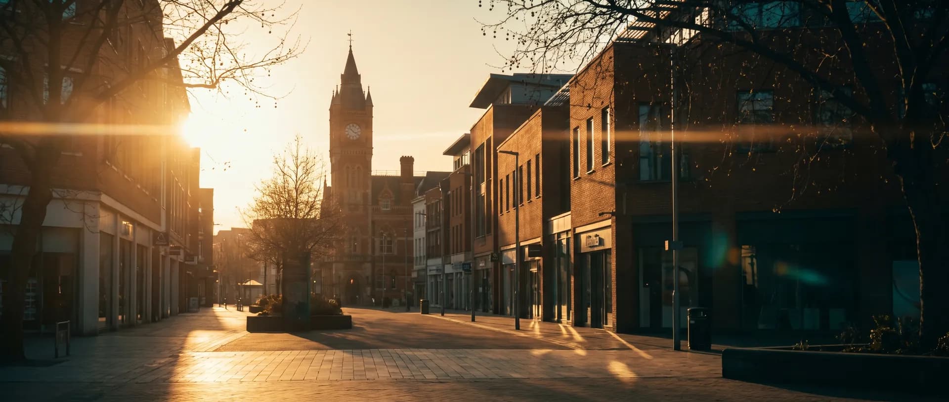Reading town centre at golden hour, near Reading, Berkshire