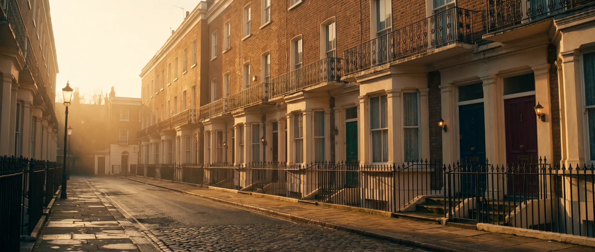 Victorian London terraced street at golden hour, near Edgware, Greater London
