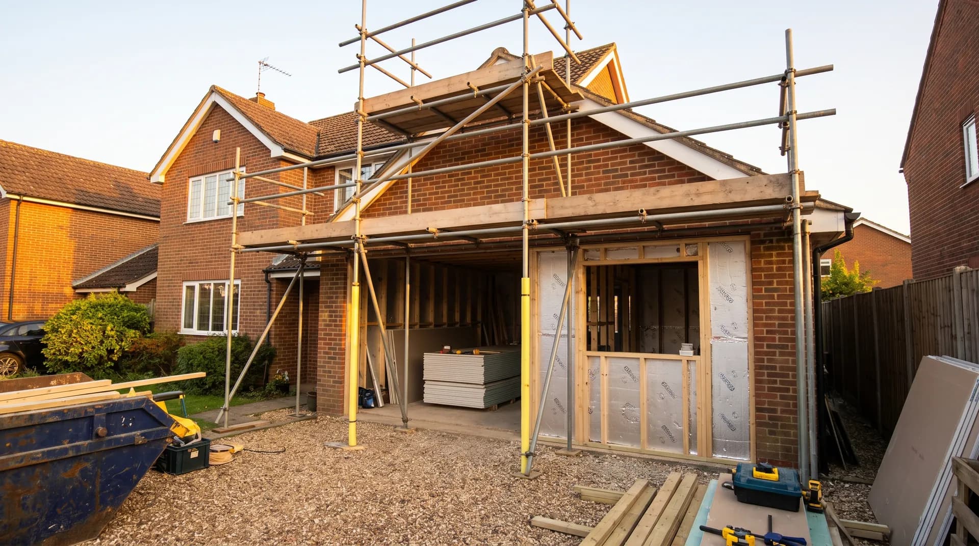 Garage conversion to home gym in Princes Risborough showing insulated walls and rubber floor