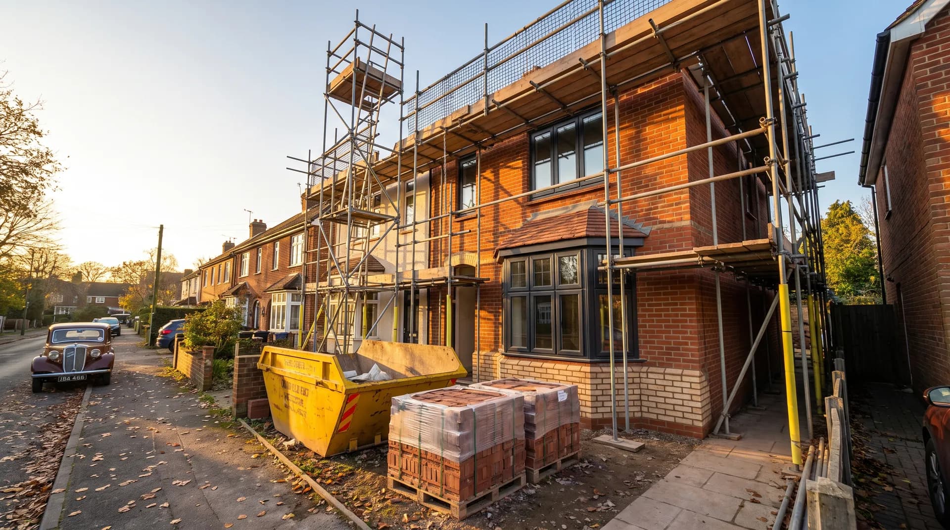 Victorian terrace renovation in Camberley showing rebuilt brickwork and new sash windows