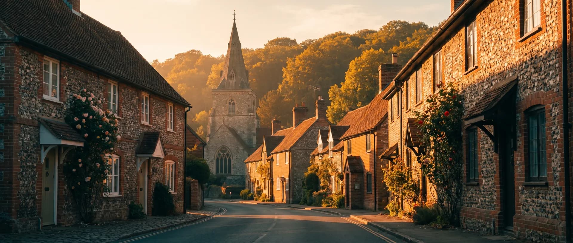 Buckinghamshire village at golden hour, near Farnham Common, Buckinghamshire