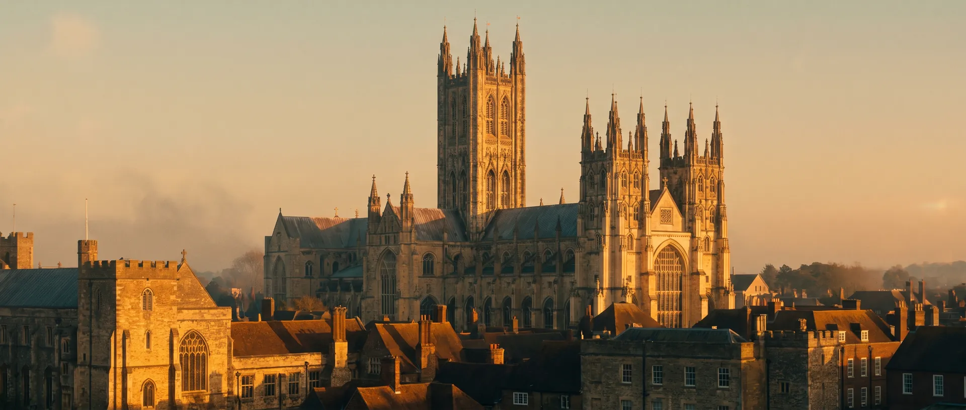 Canterbury Cathedral at golden hour, near Cuxton, Kent