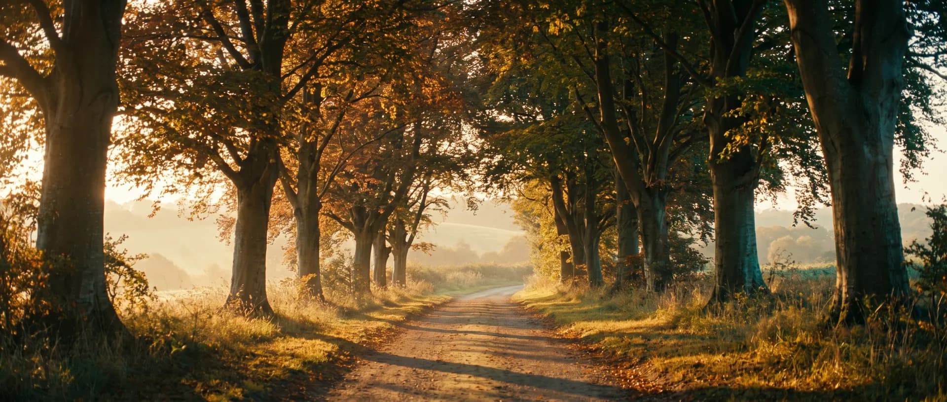 Chiltern Hills beech woodland at golden hour, near Codicote, Hertfordshire