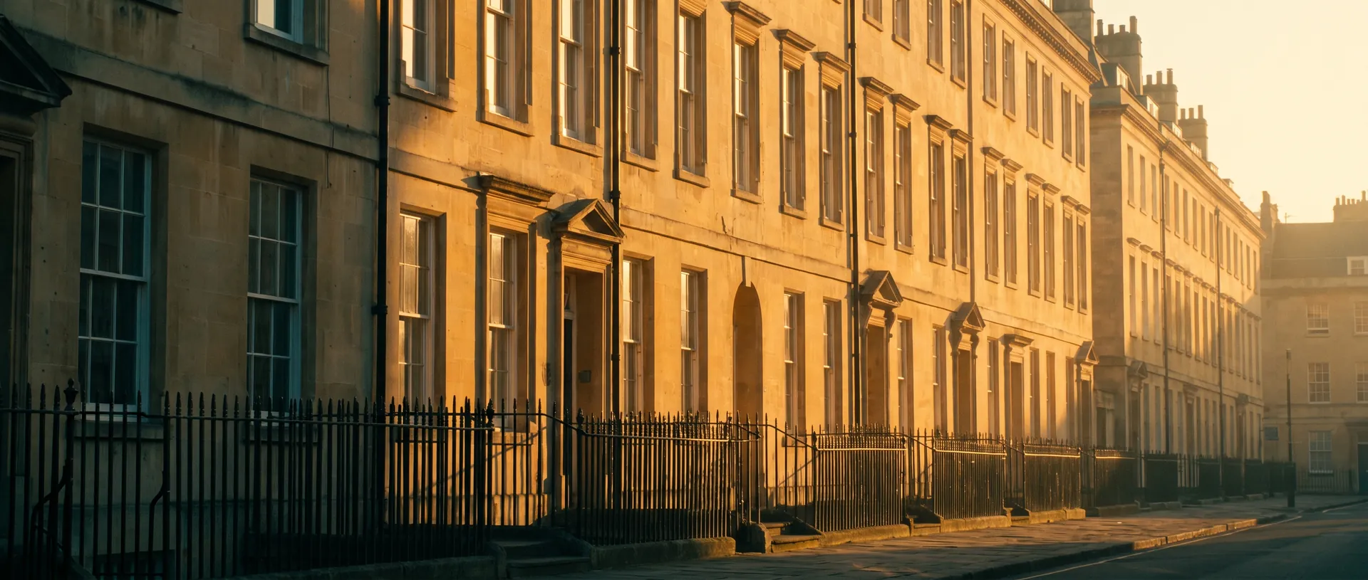 Georgian terraced street at golden hour, near Ore, East Sussex