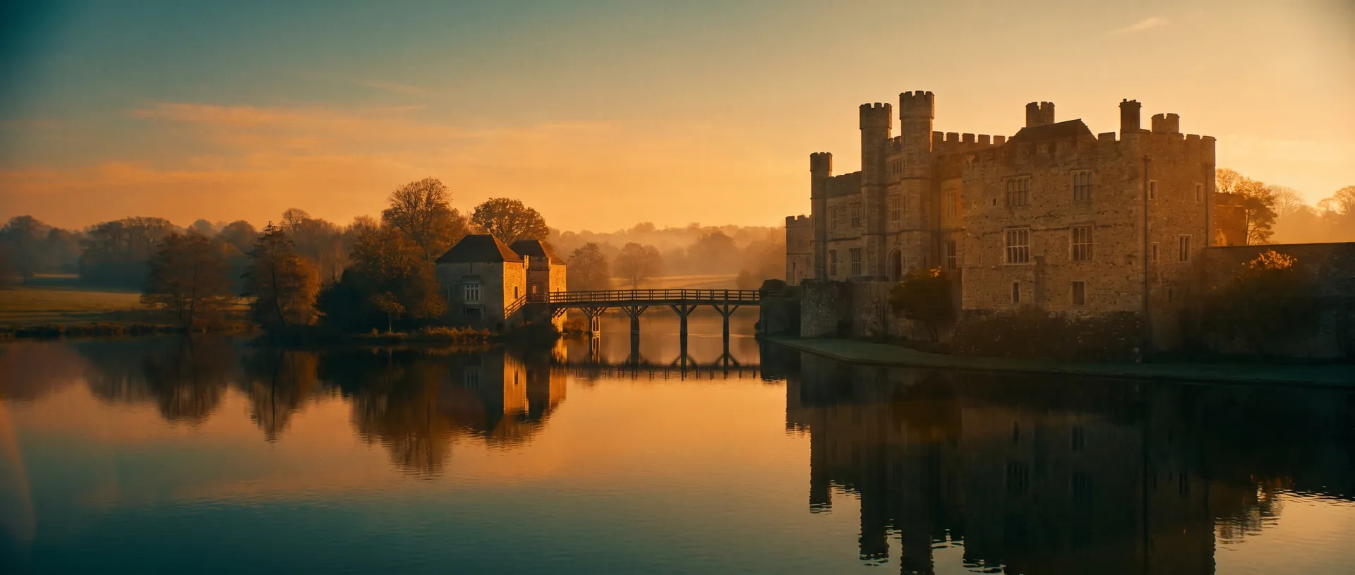 Leeds Castle in Kent at golden hour, near Strood, Kent