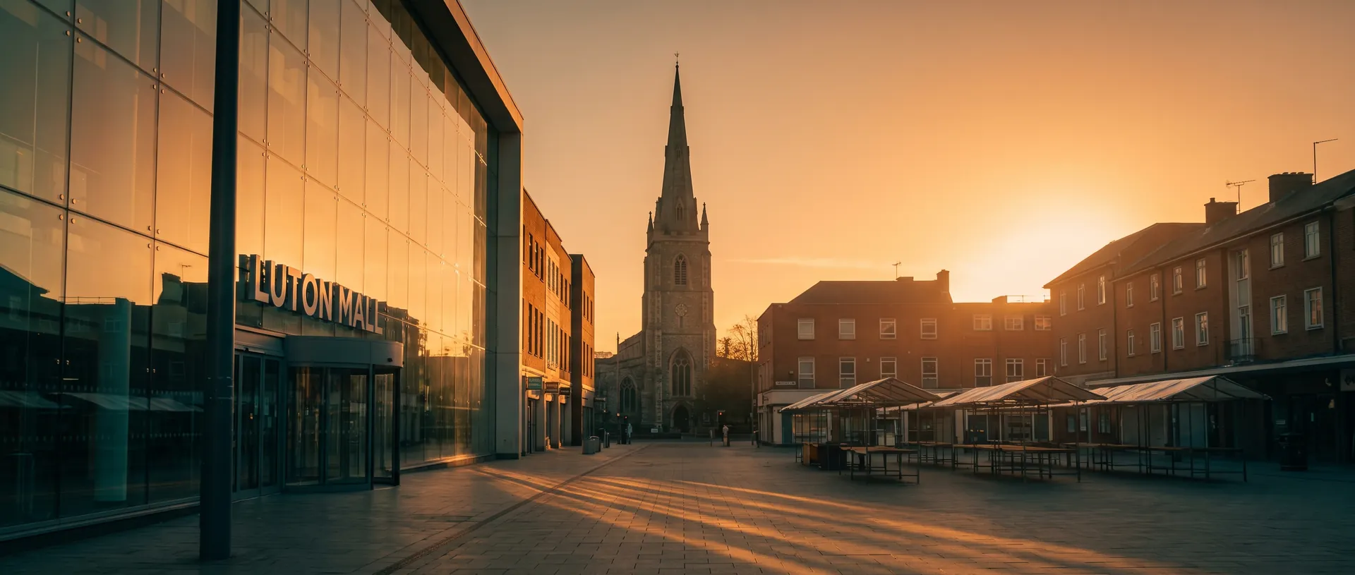 Luton town centre at golden hour, near Luton, Bedfordshire