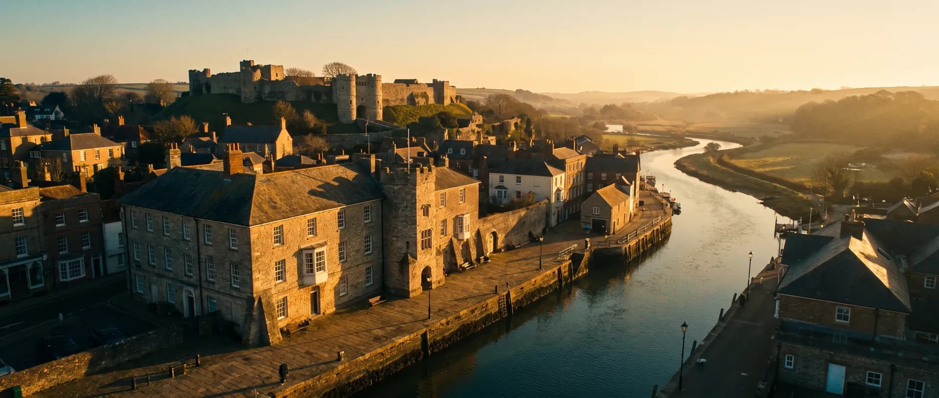 Newport town centre Isle of Wight at golden hour, near Cowes, Isle of Wight