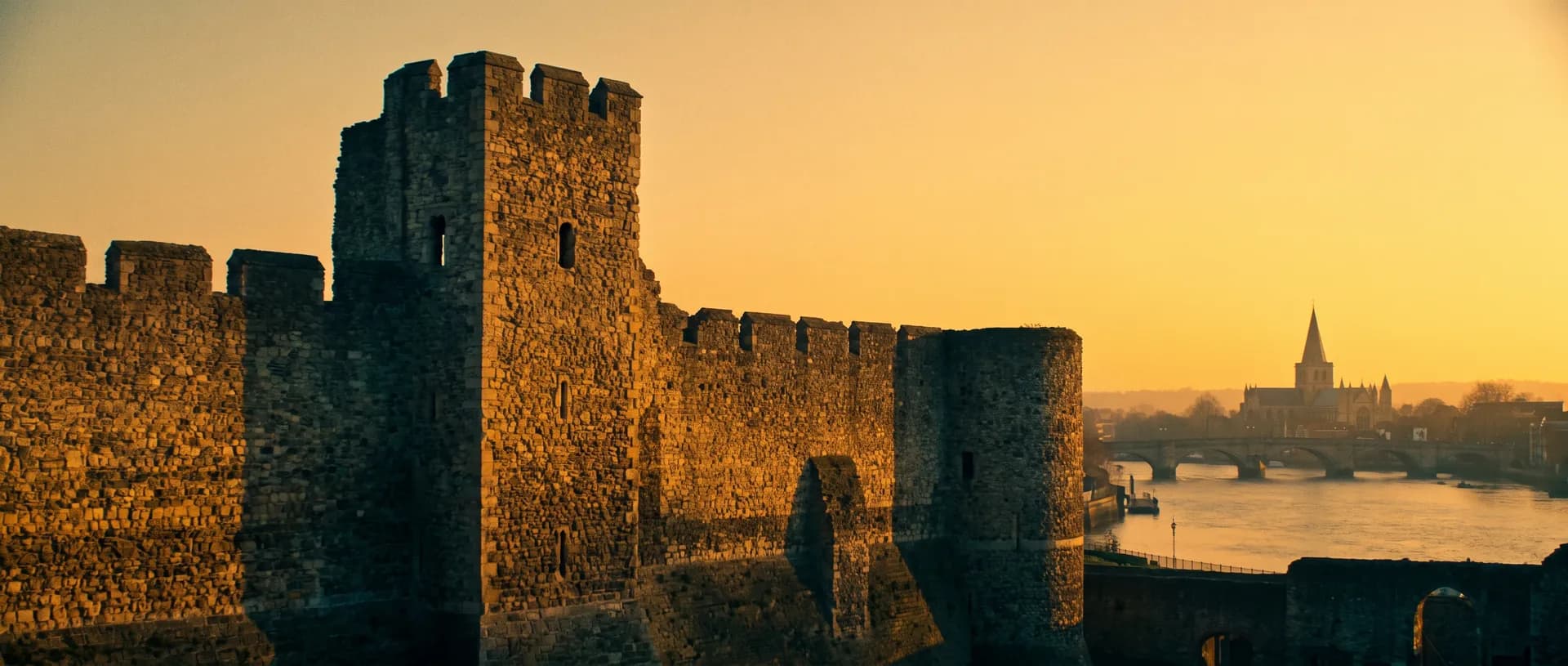 Rochester Castle at golden hour, near Epping, Essex