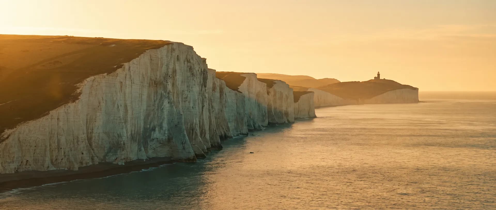 Seven Sisters chalk cliffs at golden hour, near Cocking, West Sussex
