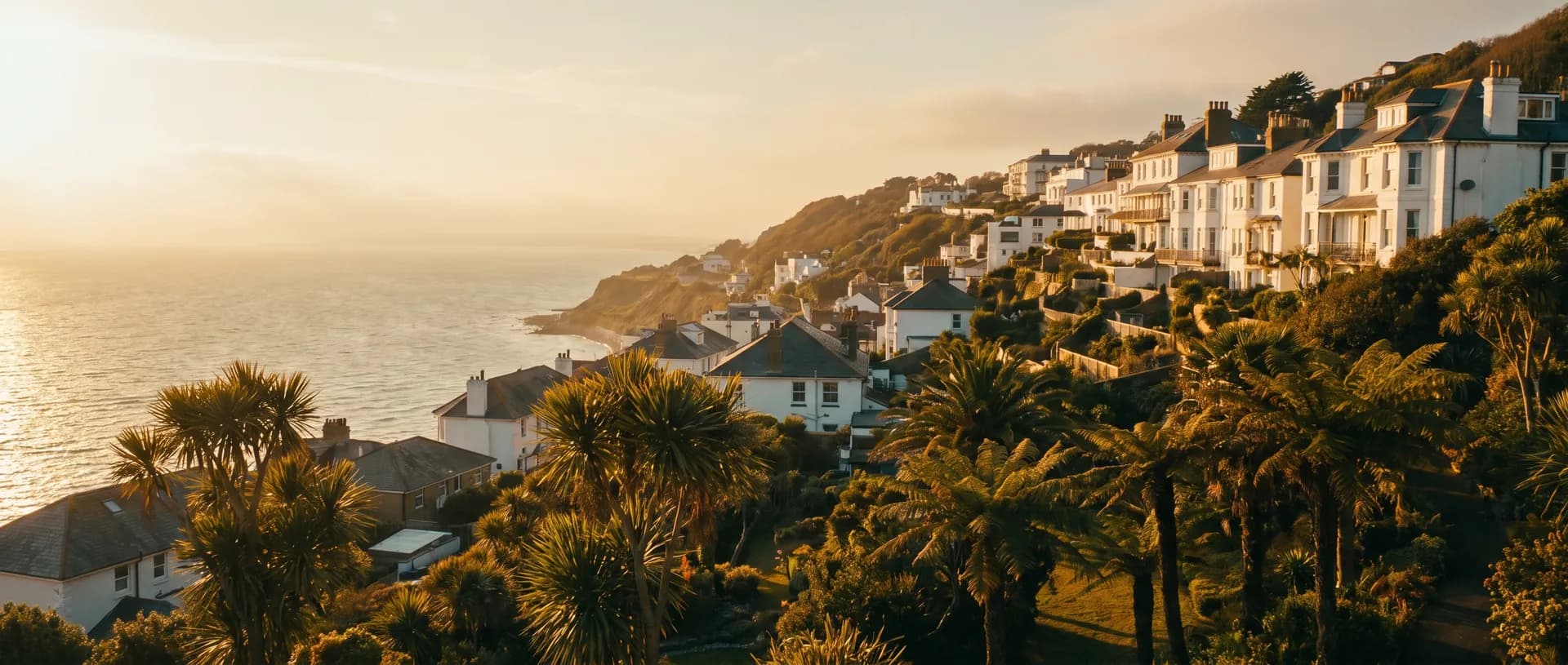 Ventnor seaside and Undercliff Isle of Wight at golden hour, near Freshwater, Isle of Wight